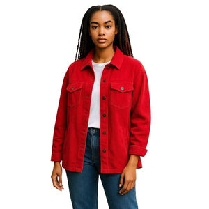 ZARA Red Corduroy Shirt Jacket Women's Size Small with 3/4 Sleeves